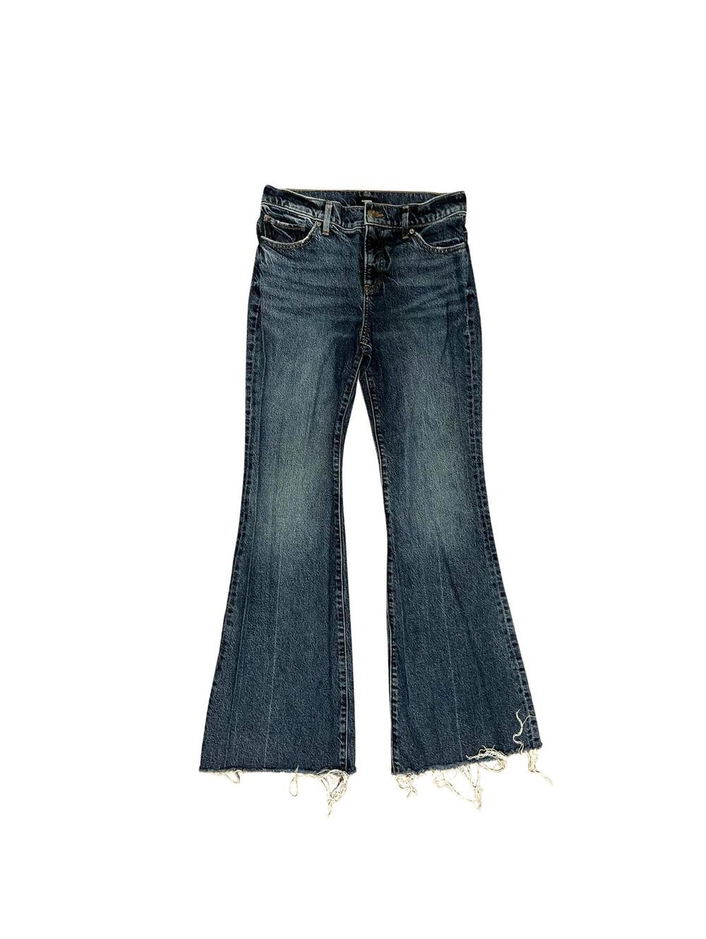 Express Flare Jeans Womens 6R Dark Wash Bell Bottom Raw Hem Y2K Stretch Denim